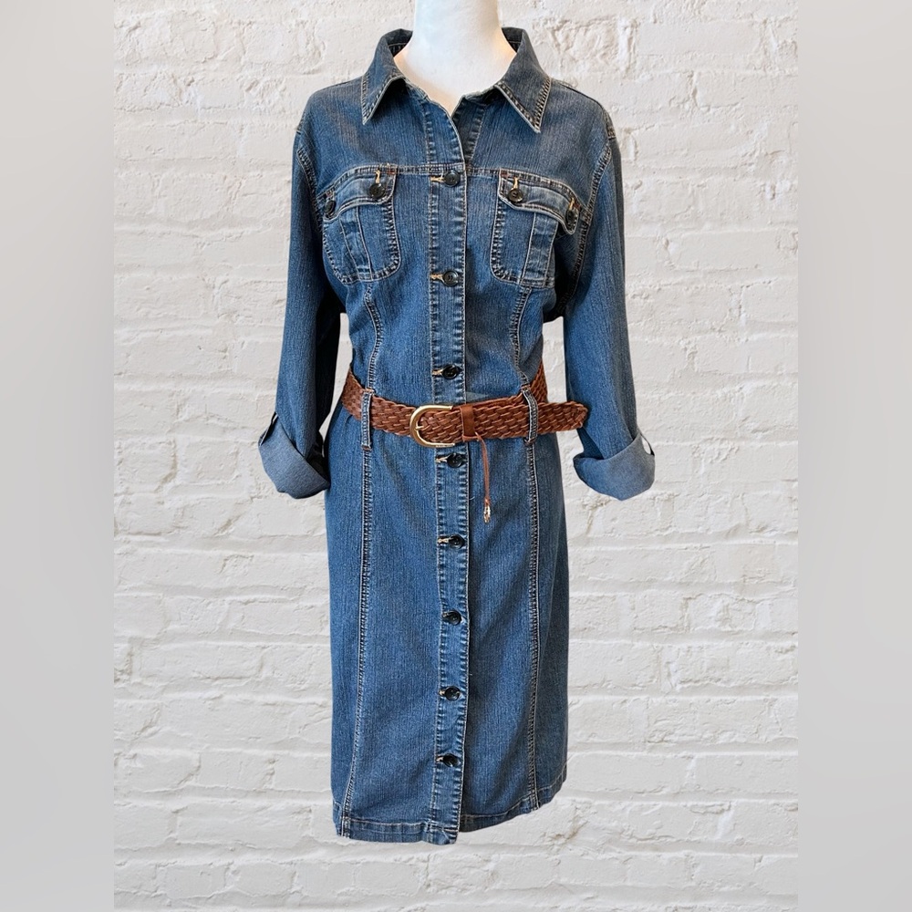Avenue Size 18 Blue Jean Denim Button Up Dress Western Granola Girl (No Belt)
